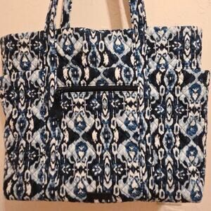 Vera Bradley Large Tote Bag Blue White Ikat Quilted Shoulder Bag Travel /Work